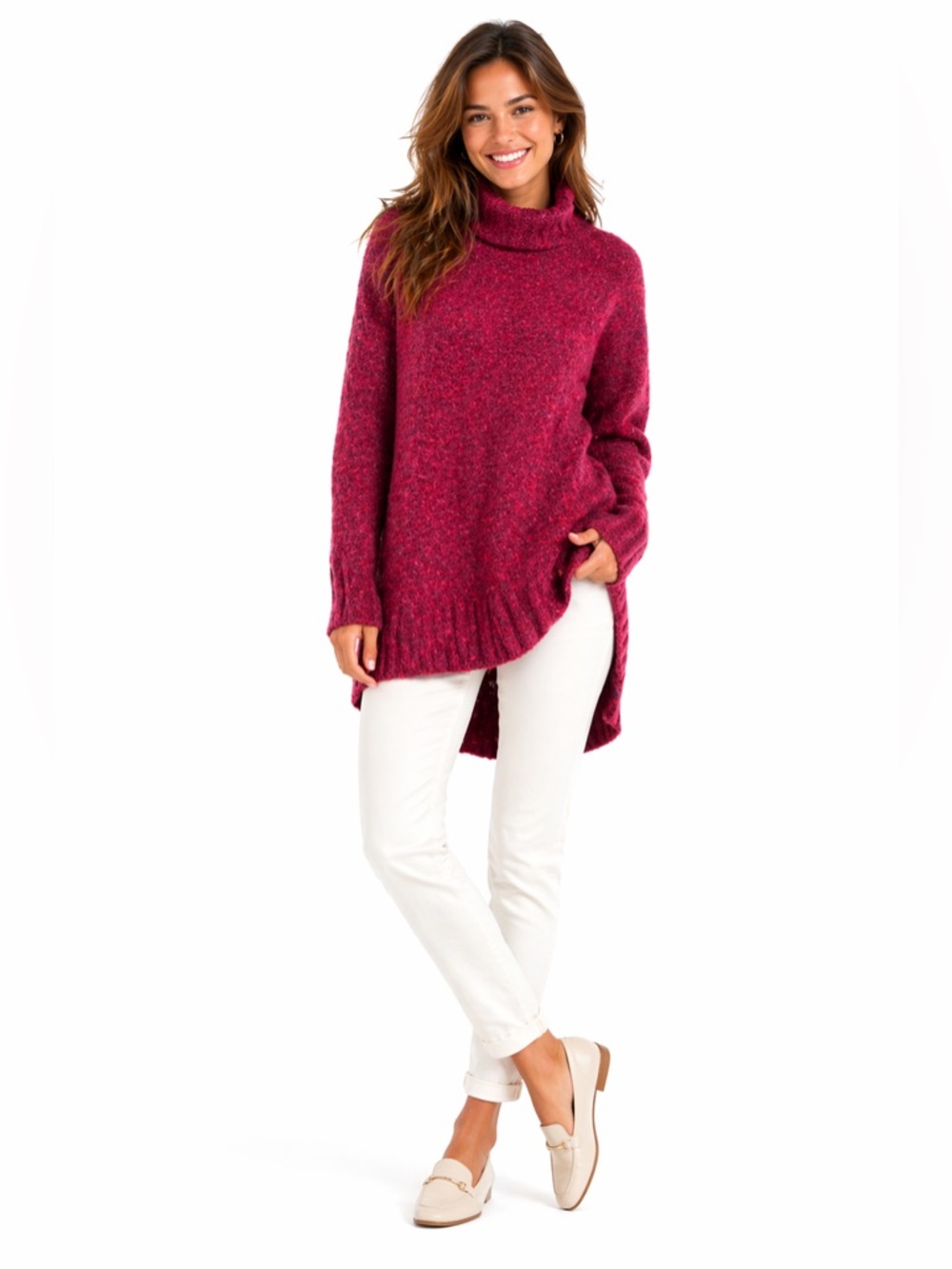 RD Style Raspberry Maroon Turtleneck Tunic Sweater